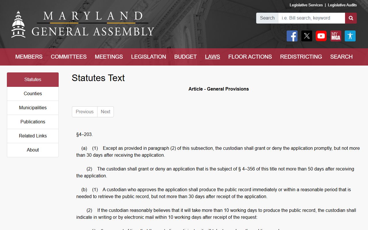Maryland PIA rule for Baltimore County booking records