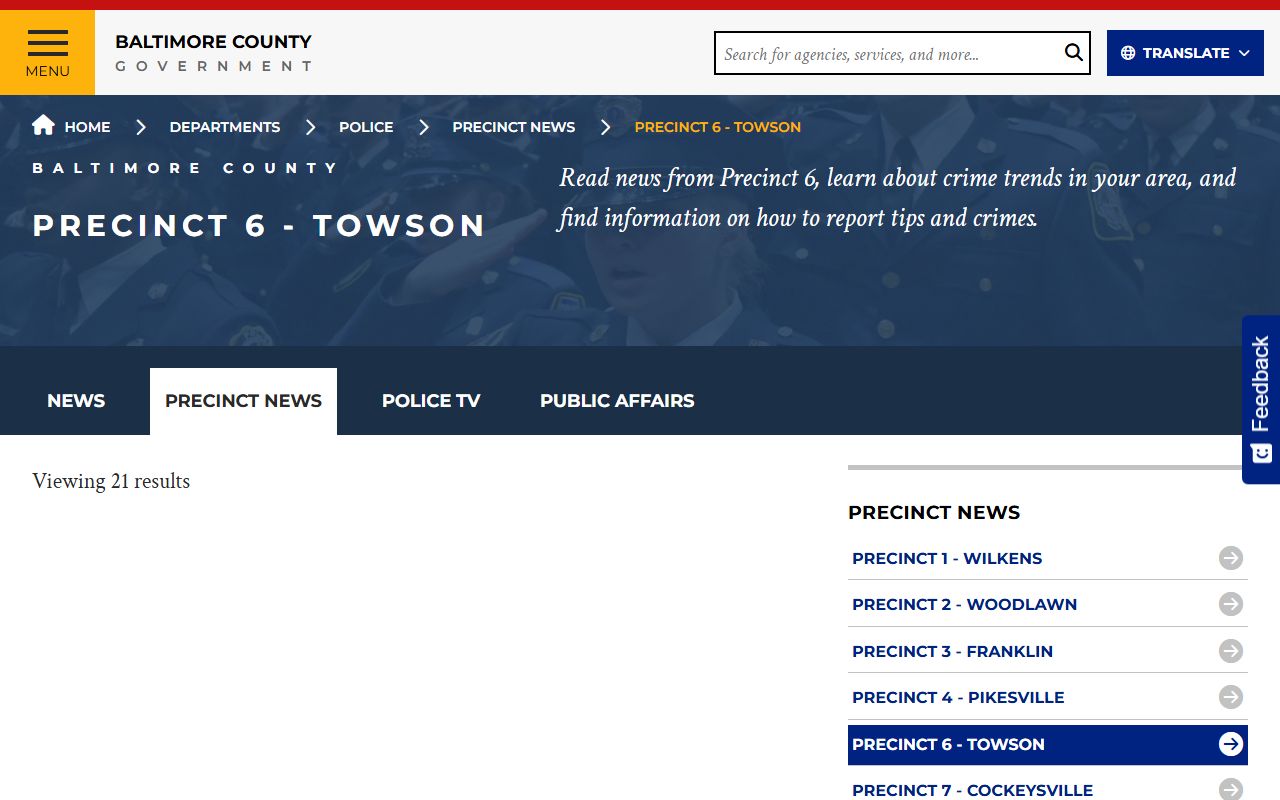 Baltimore County Precinct 6 Towson arrest and incident news records